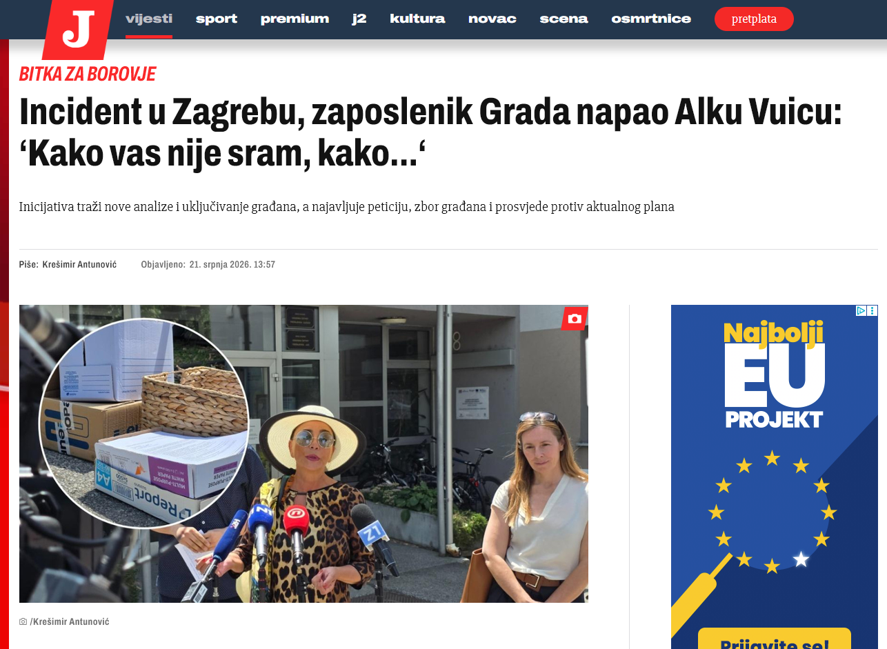 # Jutarnji list: Borba za Borovje dobila nacionalnu pozornost